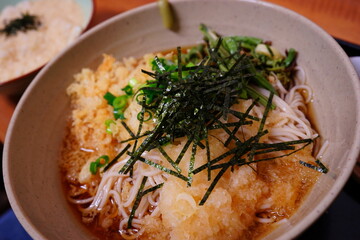 Authentic Japanese Tororo Soba or Slimy soba noodles with grated nagaimo, Japanese food - 日本料理 とろろ蕎麦