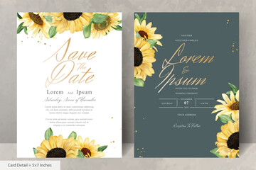 Wedding Invitation Card Set with Watercolor Sunflower