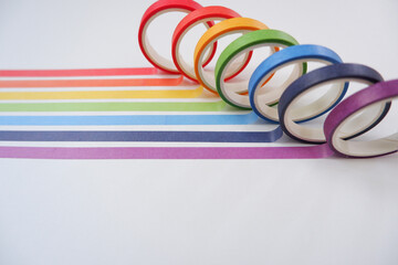 Pride Month concept flat layout rainbow color lines on White background. Rainbow color types top...