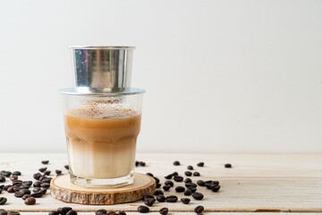 Hot milk coffee dripping in Vietnam style