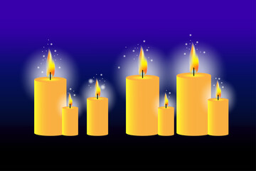 Abstract realistic candle bluebackground. Space background. Fire flame. Vector illustration. stock image. 