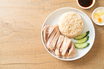 Hainanese chicken rice or rice steamed with chicken soup