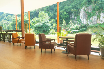 empty sofa chair with table on balcony