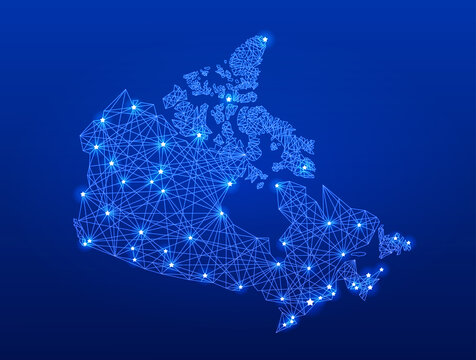 Glowing communication network map of Canada