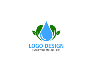 Logo design leaf and drop water vector