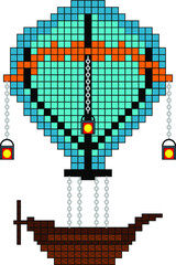 Steampunk Fantasy Hot Air Balloon Flying Ship Vector Illustration