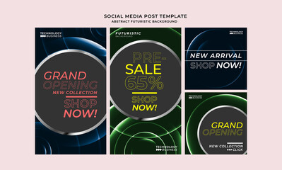 Social media post hot deal, mega sale collection futuristic circle geometric seamless pattern gradients template Background design. Abstract Business technology banner. Vector illustration.