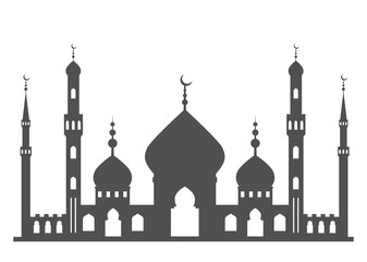 Mosque with minarets silhouette. Islamic architecture on skyline. Istanbul cityscape isolated on white background.