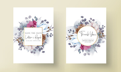 boho wedding invitation card with beautiful flower and leaves