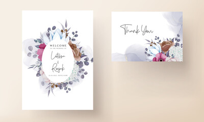 Fototapeta na wymiar boho wedding invitation card with beautiful flower and leaves