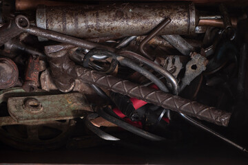 Fototapeta na wymiar Old rusty hand tools in a metal toolbox