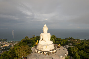 Big buddha Phuket Aerial view Cloudy Morning Thailand