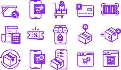 Fototapeta premium Shopping icon set color style. collection of web icons for online stores, such as discount, shipping, contact, payment, app store, location, shopping cart vol 2