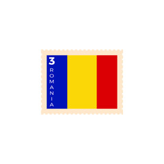 Romania postage stamp. Romania National Flag Postage Stamp. Stamp with official country flag pattern and countries name vector illustration