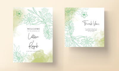 Fototapeta na wymiar elegant monoline floral wedding invitation card