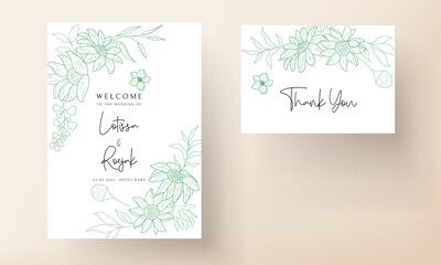 Fototapeta na wymiar elegant monoline floral wedding invitation card