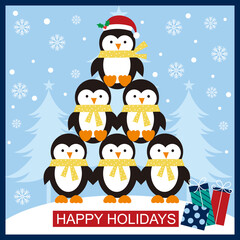 christmas card with penguins