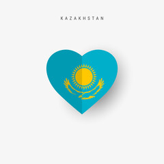 Kazakhstan heart shaped flag. Origami paper cut Kazakh national banner. 3D vector illustration isolated on white with soft shadow.
