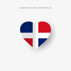 Dominican Republic heart shaped flag. Origami paper cut Republica Dominicana national banner. 3D vector illustration isolated on white with soft shadow.
