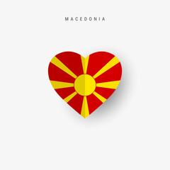 Obraz premium Macedonia heart shaped flag. Origami paper cut Macedonian national banner. 3D vector illustration isolated on white with soft shadow.