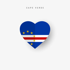 Cape Verde heart shaped flag. Origami paper cut Cabo Verde national banner. 3D vector illustration isolated on white with soft shadow.