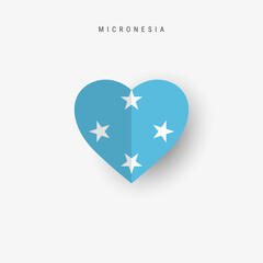 Micronesia heart shaped flag. Origami paper cut Micronesian national banner. 3D vector illustration isolated on white with soft shadow.