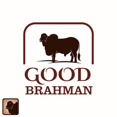 bull logo, great silhouette of big brahman bull standing vector illustrations