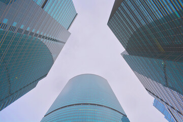 Three skyscrapers, business center bottom up photo