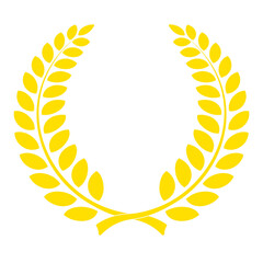 Golden color laurel wreath floral heraldic element, heraldic coat of arms decorative logo, victory symbol
