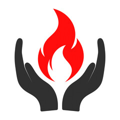icon gray silhouette of hands holding red fire or flame.