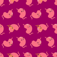 Healthy and happy stomach characters vector seamless pattern background for medical, healthcare design.