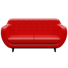 3d illustration of an red sofa in a retro 60s style on a white  background