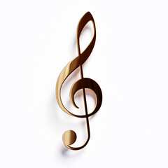 Realistic golden metal treble clef on a white background. 3d golden musical symbol - decoration elements for design.