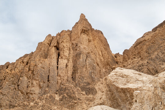 Mountains  of stone desert near the Tamarim stream on the Israeli side of the Dead Sea near Jerusalem in Israel