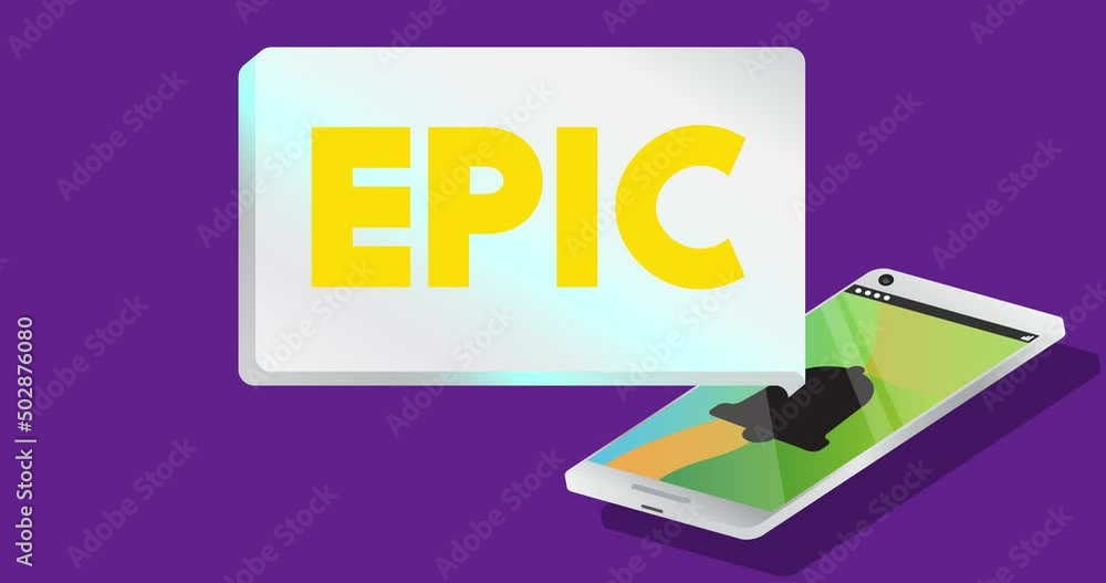Poster epic. text on notification bubble from portable information device screen. mobile app message, conne
