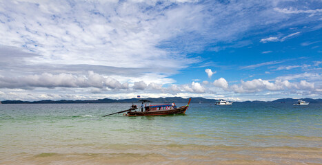 Seascapes of Phuket Island. Longtail boats, 