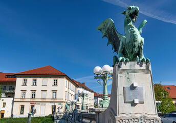 Dragon statues on Ljubljanas Dragon bridge on a bright sunny day, Ljubljana, Slovenia( Zmajski Most ) © Karl Allen Lugmayer