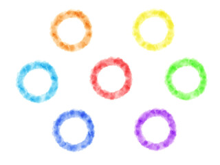 水彩風七色円形フレーム