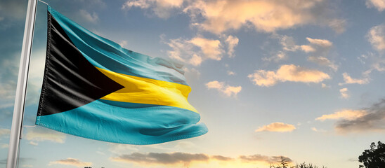 Bahamas national flag cloth fabric waving on the sky - Image