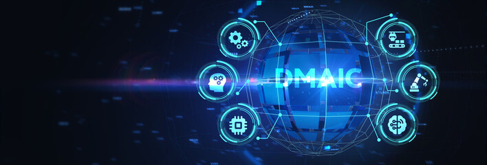 DMAIC, Six Sigma. Define, Measure, Analyse, Improve, Control. Standard quality control and lean manufacturing concept. 3d illustration