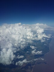 Naklejka premium A view from the airplane window while flying over the coast of Argentina.
