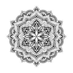 Ornamental floral mandala, black and white