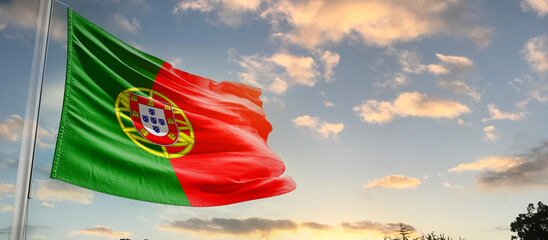 Portugal national flag cloth fabric waving on the sky - Image