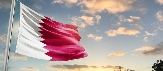 Qatar national flag cloth fabric waving on the sky - Image