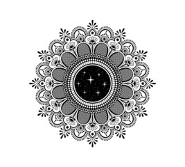 black and white space mandala, vintage ornamental
