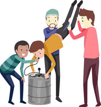 Man Beer Activity Keg Stand Illustration