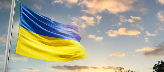 Ukraine national flag cloth fabric waving on the sky - Image