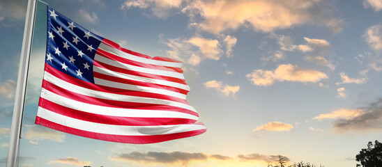 United States national flag cloth fabric waving on the sky - Image