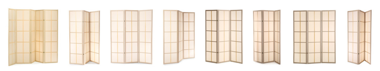 Set of wooden folding screen isolated on white