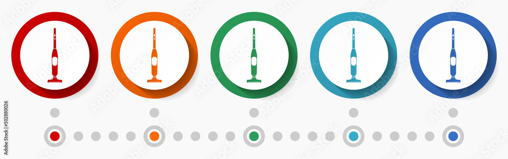 Poster vacuum cleaner concept vector icon set, infographic template, flat design circle colorful web button